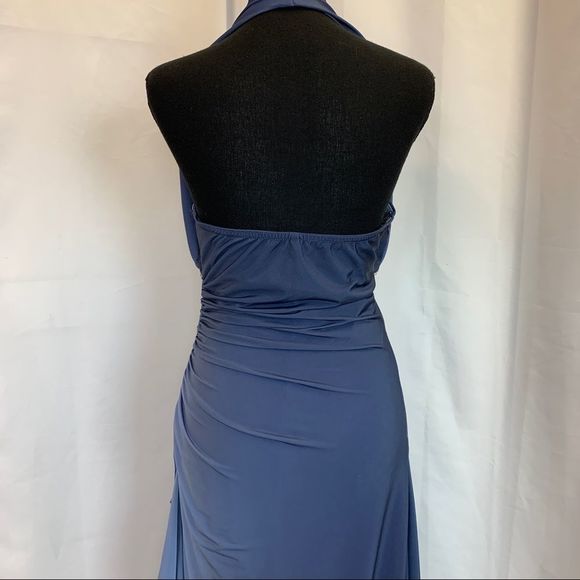 Bellissima Blue ombre halter top ruched side ruffle formal bridesmaid prom gown - Picture 8 of 12